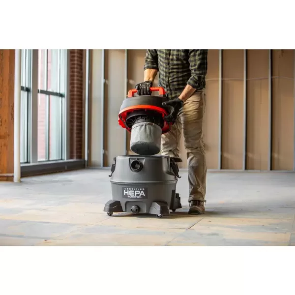 RIDGID 14 Gal. 2-Stage HEPA Commercial Wet/Dry Shop Vacuum with Filter, Dust Bag, Professional Hose and Accessories