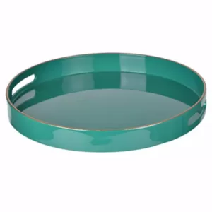 Benzara Green Round Tray with Cutout Handles