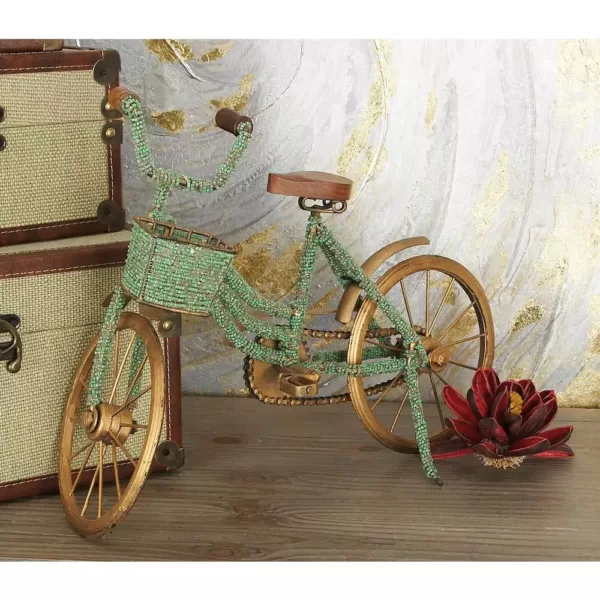 LITTON LANE 18 in. x 12 in. Muddy Gold Iron Vintage Bicycle Model Decor with Green Beads