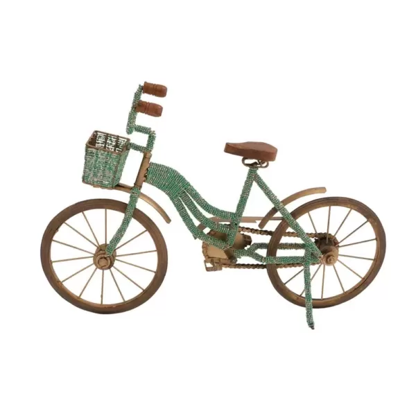 LITTON LANE 18 in. x 12 in. Muddy Gold Iron Vintage Bicycle Model Decor with Green Beads