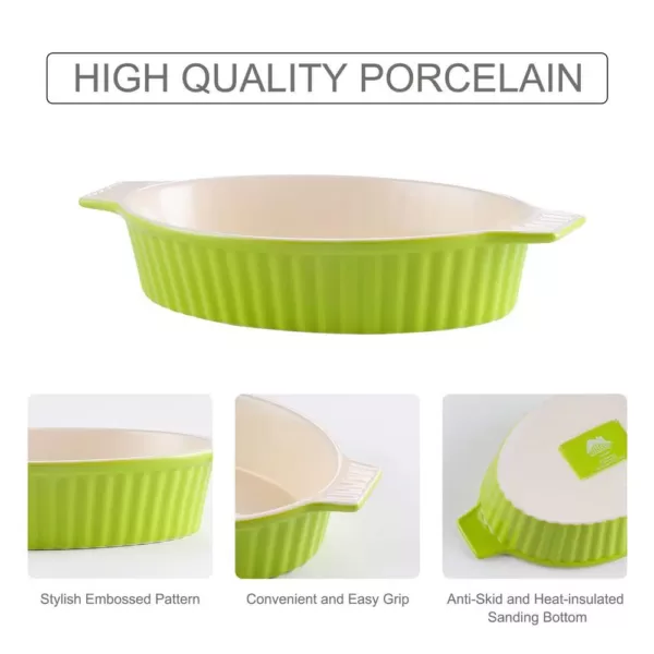 MALACASA 2-Piece Oval Green Porcelain Bakeware Set 12.75 in. and 14.5 in. Baking Pans