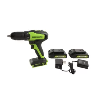 Greenworks 24-Volt Battery Cordless Brushless 1/2 in. Drill/Driver 2-Batteries, Charger, Tool Bag, Belt Clip Included, DD24L1520