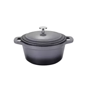 AMERCOOK LA PLURIEL 3 qt. Round Enameled Cast Iron Casserole Dish in Gray with Lid