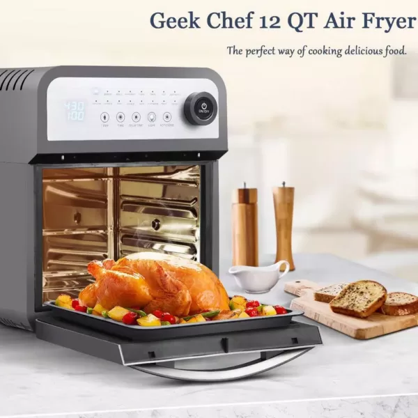 Boyel Living 13 Qt. Gray Stainless Steel Air Fryer Oven with Rotisserie and Dehydrator, 8 Cooking Accessories Kits