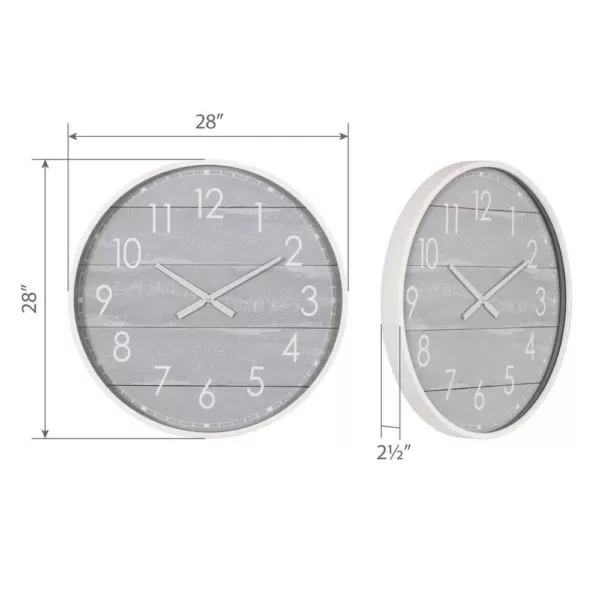 Pinnacle 28 in. Gray Washed Wood Plank Round Wall Clock