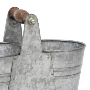 Stonebriar Collection 9 in x 7 in Antique Galvanized Double Bucket with Wood Handle