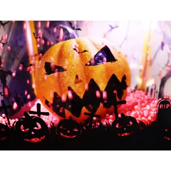 Haunted Hill Farm 71 in. Orange Jack-O-Lantern Halloween Lamp Post with Animation and Spooky Music