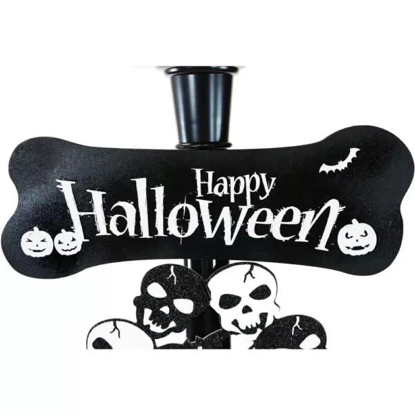 Haunted Hill Farm 71 in. Black Gruesome Skull Lamp Post with Animation and Spooky Music