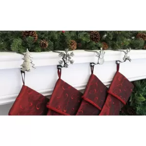 Haute Decor Antique Brass MantleClip Stocking Holder with Assorted Holiday Icons (4-Pack)