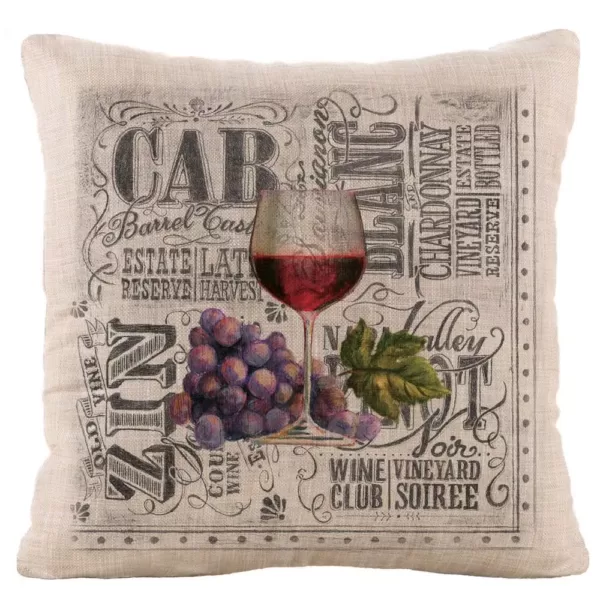 Heritage Lace Wine Country Natural Graphic Polyester 18 in. x 18 in. Throw Pillow