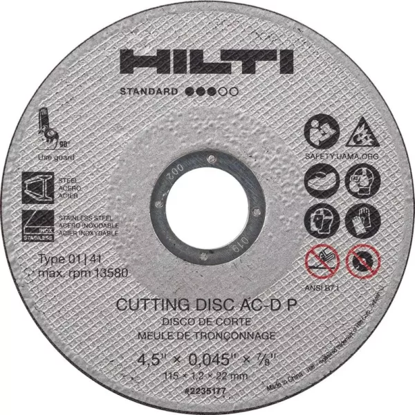 Hilti 4.5 in. x 0.045 in. x 7/8 in. AC-D P Type 1 Flat Standard Thin Abrasive Cutting Disc (25-Pack)