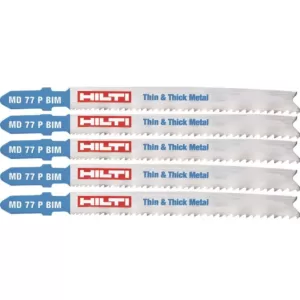 Hilti 3 in. 10 TPI to 21 TPI MD 77 Bi-Metal T-Shank Premium Jig Saw Blade for Cutting Thin to Thick Metal (5-Pack)