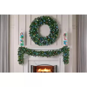 Home Accents Holiday 9 ft. Christmas Bright Pre-lit LED Artificial Spruce Artificial Christmas Garland with Red, Green, Cool White Lights