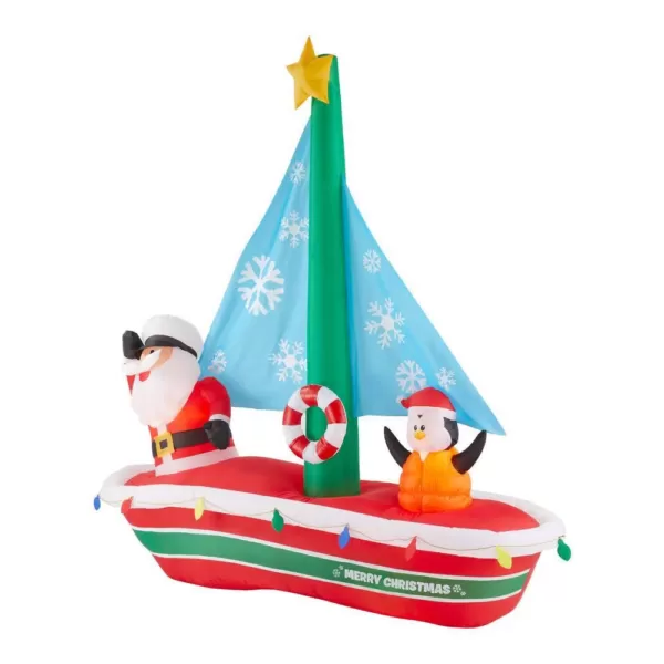 Home Accents Holiday 7 ft. Pre-Lit LED Inflatable Santa in Sailboat Scene
