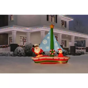Home Accents Holiday 7 ft. Pre-Lit LED Inflatable Santa in Sailboat Scene