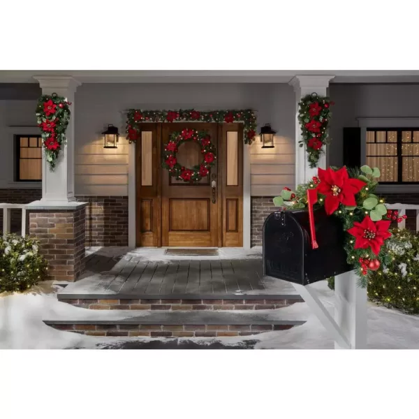 Home Accents Holiday 36 in Berry Bliss Battery Operated Mixed Pine LED Pre-Lit Artificial Wreath with Timer