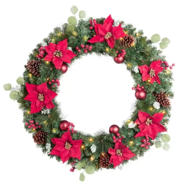 Home Accents Holiday 36 in Berry Bliss Battery Operated Mixed Pine LED Pre-Lit Artificial Wreath with Timer