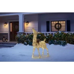 Home Accents Holiday 4 ft Warm White 80-Light LED White Deer with Gold Bow
