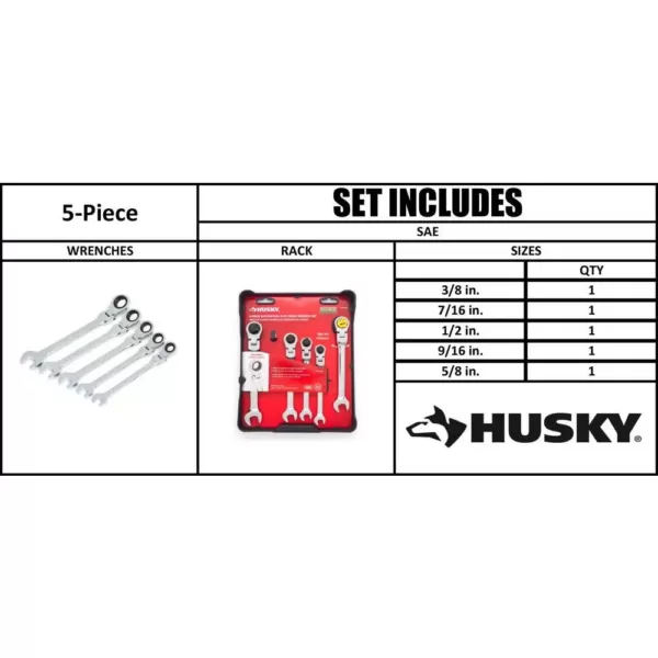 Husky SAE Flex Ratcheting Combination Wrench Set (5-Piece)