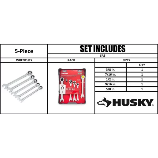 Husky SAE Ratcheting Combination Wrench Set (5-Piece)