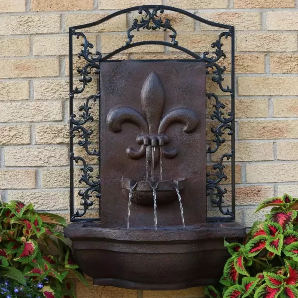 Sunnydaze Decor French Lily Resin Iron Solar Outdoor Wall Fountain