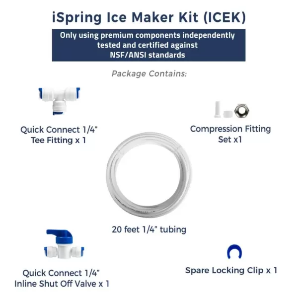 ISPRING Ice Maker Kit for Reverse Osmosis Systems and Water Filters with Extra Brass Fitting for Fridge Water Inlet