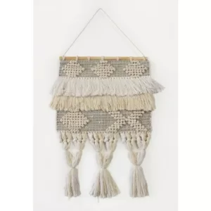 LR Home Fringed Bohemian Neutral Ivory / Natural Tasseled Wall Tapestry