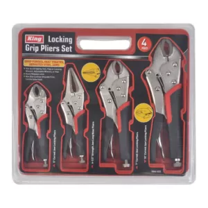 KING Locking Pliers Set, Curved Jaw, Strength Jaw Long Nose, Cushioned Grip (4-Piece Set)