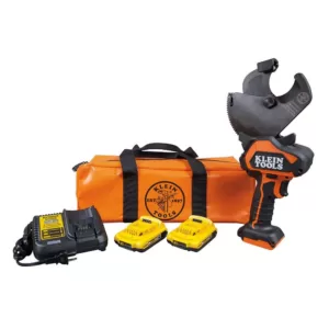 Klein Tools Battery-Operated Cu/Al Open-Jaw Cutter with Two 2 Ah Batteries Charger and Bag