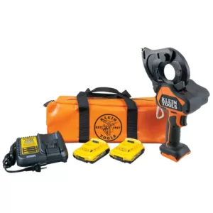Klein Tools Battery-Operated Cu/Al Closed-Jaw Cutter with Two 2 Ah Batteries Charger and Bag