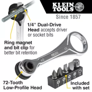 Klein Tools 1/4 in. Drive Electrician's Mini Ratchet with Screwdriver Bits and Adapter