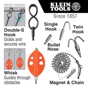 Klein Tools Single Hook and Bullet Fish Rod Attachments