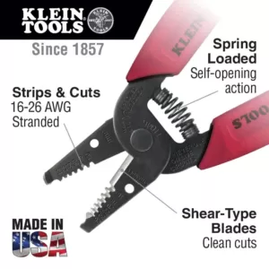 Klein Tools 6-1/4 in. Wire Stripper & Cutter for 16-26 AWG Stranded Wire