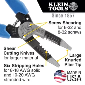 Klein Tools 8-18 Solid/10-20 Stranded Heavy-Duty Wire Stripper with Shear-Cut