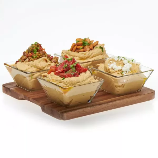 Libbey Acaciawood 4-Piece Glass Antipasto Bowl Set with Wood Serving Board