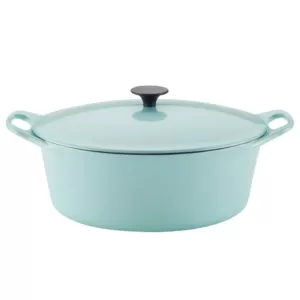 Rachael Ray Create Delicious 6.5 qt. Round Cast Iron Dutch Oven in Light Blue Shimmer with Lid