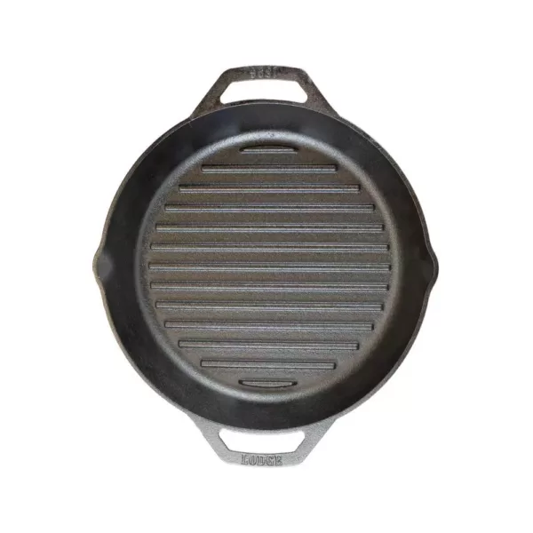 Lodge 12 in. Cast Iron Grill Pan in Black with Dual Handles