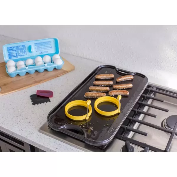 Lodge 5-Piece Black Cast Iron Reversible Stovetop Griddle Set with Egg Rings