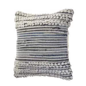 LR Home Crest Navy Blue / Ivory Abstract Textured Cozy Poly-Fill 18 in. x 18 in. Throw Pillow