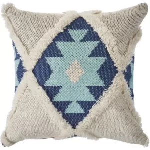 LR Home 20 in. x 20 in. Off White/Blue Tufted Winter Paradise Southwest Standard Throw Pillow
