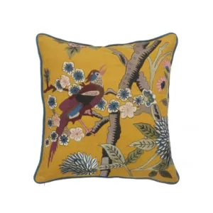 LR Home Scenic Yellow Floral Birds Soft Poly-Fill 20in. x 20 in. Throw Pillow