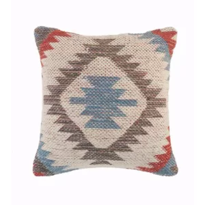 LR Home Country Red Blue Gray Southwest Cozy Poly-Fill 18 in. x 18 in. Throw Pillow