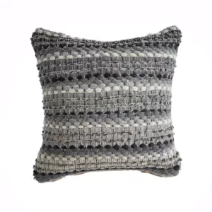 LR Resources Nia Black and Grey Stripes Hypoallergenic Polyester 18 in. x 18 in. Throw Pillow