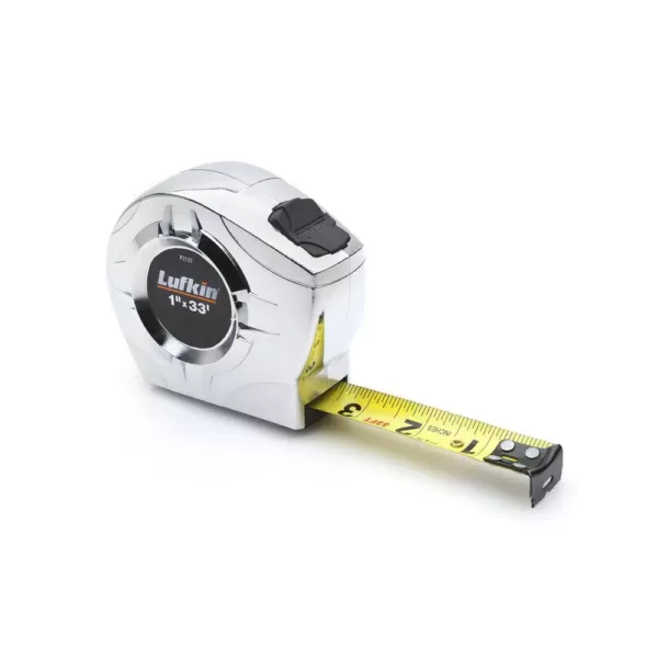 Lufkin P2000 Series 1 in. x 33-ft. Chrome Case Yellow Clad A4-Blade Power Return Tape Measure