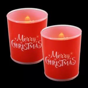 LUMABASE Battery Operated Glass LED Merry Christmas Candles (Set of 2)