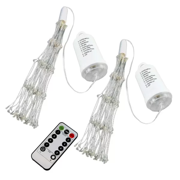 LUMABASE 200-Light Bulbs Warm White Battery Operated Starburst LED Lights with Remote Control (Set of 2)