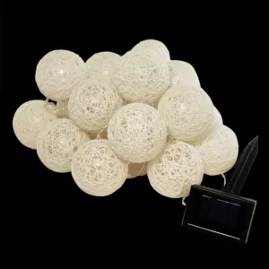 LUMABASE 20-Light Warm White Solar Cotton Globe Lights (1-Pack)