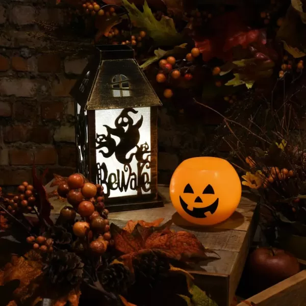 LUMABASE Golden Black Battery Operated Lighted Halloween Lantern