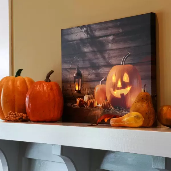 LUMABASE 12 in. x 15.75 in. x 0.75 in. Jack O' Lantern Battery Operated Lighted Wall Art