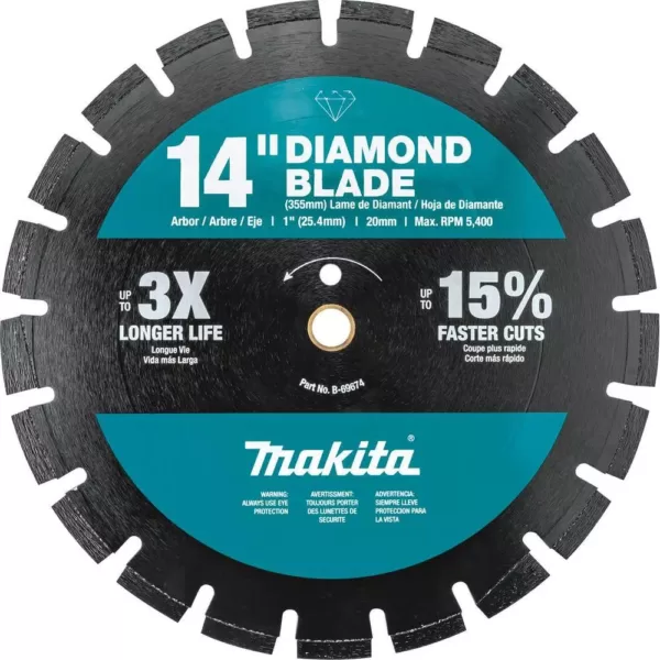 Makita 5.1 HP 73 cc 14 in. Gas Saw with bonus 14 in. Segmented Rim Dual Purpose Diamond Blade